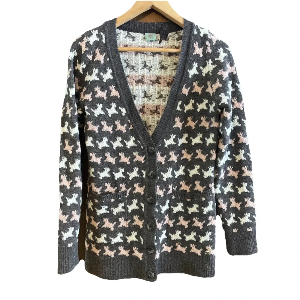 HWR Anthropologie Women's Scottie Dog Trot Wool Blend Cardigan w/ Pockets Size M